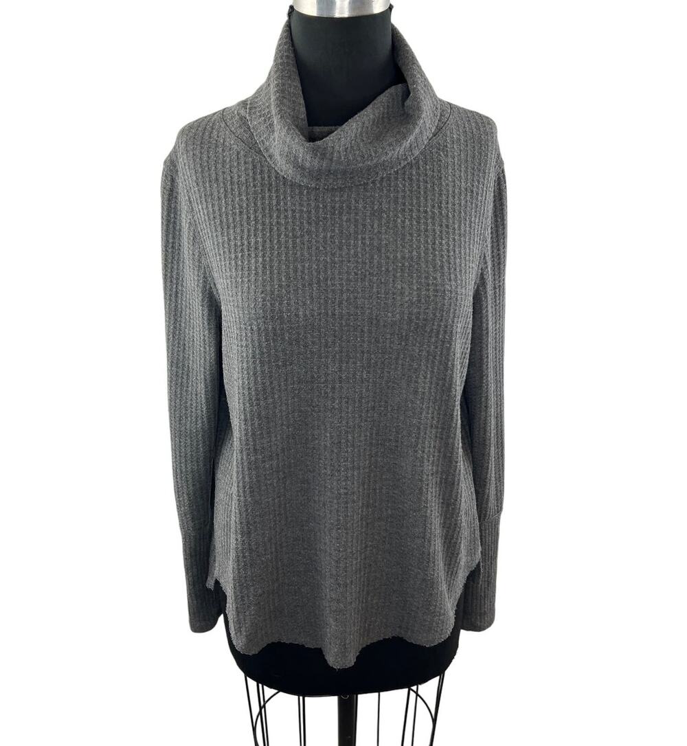 Six Fifty Gray Sweater Stretch Cowl Neck High-Low Fleece Knit Size Medium M